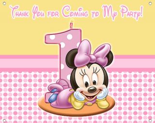 Baby Minnie Mouse 1st Birthday Large Matt Vinyl Birthday Party Banner 30"X24"