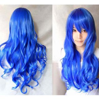 New Womens Long Wavy Curly Cosplay Party Girls Fashion Full Hair Wigs Blue