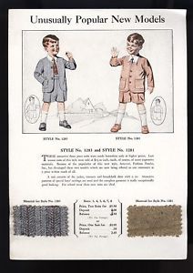 1931 Boys Clothes Catalog Page Real Fabric Samples 1283