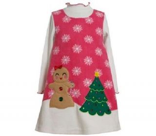Bonnie Jean Girls Gingerbread Christmas Tree Fleece Jumper Dress Set 12M New