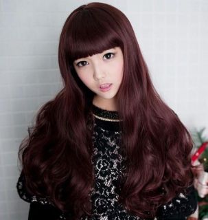 1x Sexy Fashion Party Women Girls Long Wavy Curly Hair Full Wig Wine Red Brown