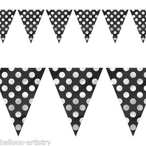 12ft Black White Polka Dot Spot Style Party Pennant Banner Bunting Decoration