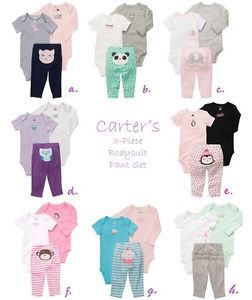Carter's Baby Girls 3 Piece Bodysuit Pant Set 3 6 9 12 18 24 Months Clothes