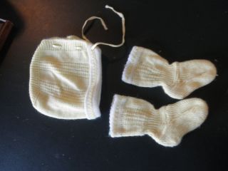 Antique White Yellow Hat Booties Baby Doll Bear Clothes