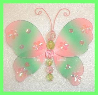 5" Pink Green Butterfly Hanging Girls Baby Toddler Room Decoration Two Tone