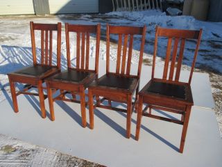 Antique Mission Arts Crafts C 1910 Set of 4 Oak Dining Chairs