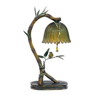 PERCHING Finch Table Lamp Bird on Bamboo Stem Light Tropical Beach 17"H