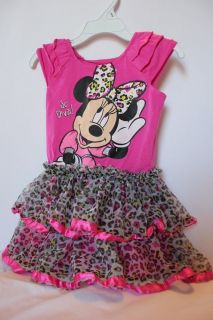 Girls Minnie Mouse Dress with Cheetah Tutu Skirt Sz 3T