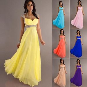 New Chiffon Cap Sleeve Long Formal Prom Dresses Party Bridesmaid Evening Gowns