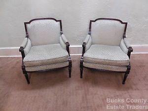 Baker Pair of French Louis XVI Style Bergere Living Room Chairs