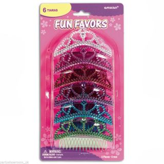 6 Jewel Princess Birthday Party Metallic Plastic Hats Tiaras Favours Hair Slides