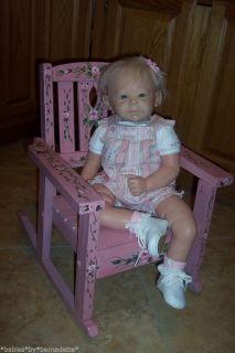 Hand Painted Child Oak Rocking Chair in Pink with Roses Older Style Well Made