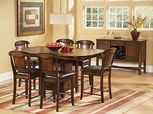 Darlington 7pcs Cottage Counter Height Dining Room Table Wood Chairs Pub Set