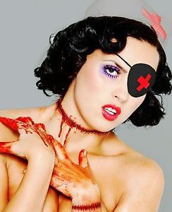 Black Leather Eye Patch w Red Cross Nurse Halloween Masquerade Costume Cosplay