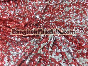 Red Silver Dangle Mesh Sequins Fabric 2 Tone Dress Costume Dance