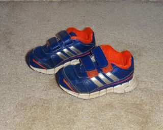 Auth Adidas Boys Toddler Blue Orange Velcro Sneakers Shoes Sz 6