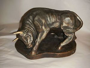 Vintage Marwal Fighting Raging Bull Sculpture Statue Toreador Signed by B Mul