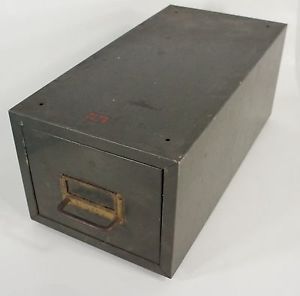 Vintage Weis Metal Steel Army Green Industrial Age File Cabinet Box Drawer Card