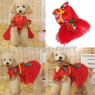 Pet Dog Chinese Tang Tutu Princess Dress Skirt Clothes Costume Party Apparel New