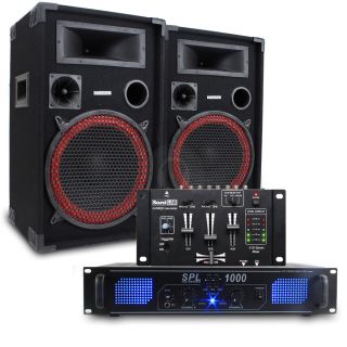Pair of Skytec 12" Speakers Power Amplifier EQ Mixer DJ Disco Party PA Amp 1000W