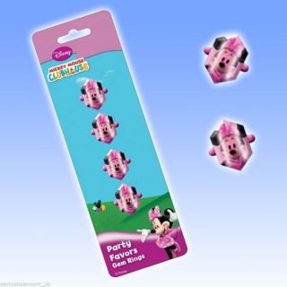 4 Disney Minnie Mouse Pink Party Favour Jewel Gem Rings