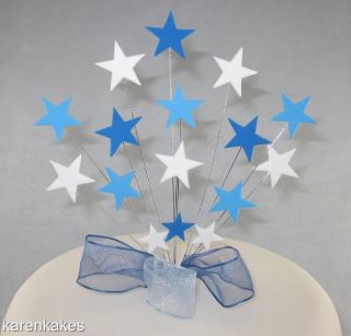 Blue and White Stars Birthday Cake Topper