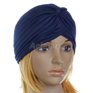 New Head Wrap Indian Style Turban Hat Navy Blue