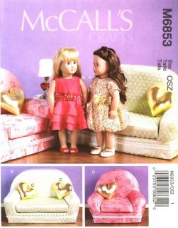McCall's Sewing Pattern M6853 18" Doll Clothes Dress Chair Loveseat Pillow 6853