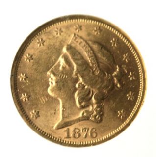 1876 s AU 58 Liberty Head Double Eagle Gold Coin $20 Twenty D Dollar US