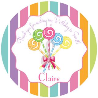 Lollipop Personalized Stickers Candy Land Birthday Label Round Favor Tags