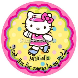 Personalized Hello Kitty Roller Skates Labels Stickers Favors 2 25" Round 12ct