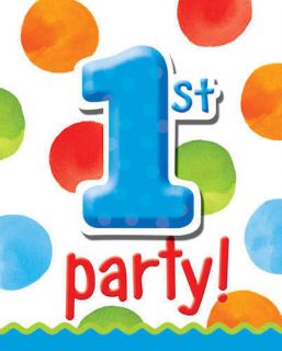 Big 1 Dots Boy Birthday Party Invitation Cards 8 Pack
