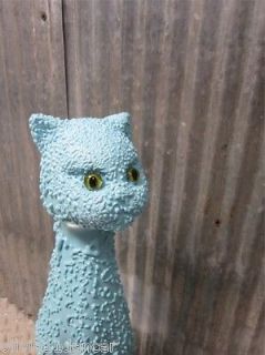 Mid Century Modern Turquoise Blue Cat Sculpture Bust Figurine Popcorn Vtg 60s