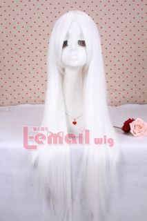 New 80cm Long White Straight Side Bangs Cosplay Party Hair Wig CW280G Free Cap