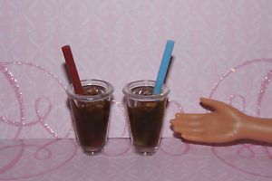 Barbie Kitchen Food Accessories OOAK 1 6 Soda Drinks Cups Glasses Straws Ice