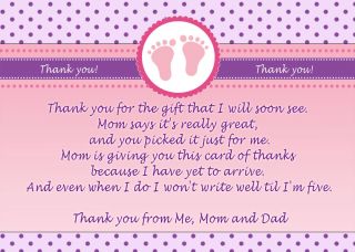 30 Personalized Baby Girl Shower Thank You Card Note Polks Dot Pink Purple Feet