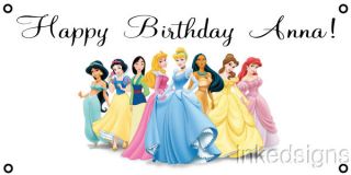 Personalized Birthday Banner 4ft x 2 ft Disney Princesses Cinderella Etc