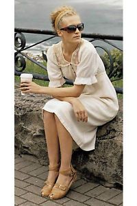 Anthropologie Odille "Ivory Gauze Dress" Romantic Cream Vintage Lace Tea Dress M