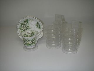 12 Clear Tea Cup Saucer Stand Display Easel Holder Made USA Endicott Seymour