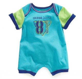 Guess Designer Baby Boy Clothes One Piece Romper Blue Green 3 6 9 Months
