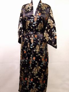 Charming Chinese Women's Silk Satin Kimono Robe Gown Sleepwear Black