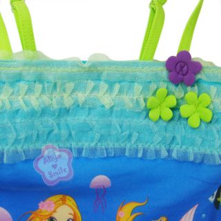 2pc Purple Girls Swimsuit Cute Mermaid Swimwear Kids Bathing Suit Sz 2 7Y