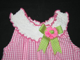 New "Pink Gingham Flower" Romper Dress Girls 6M Spring Summer Baby Clothes
