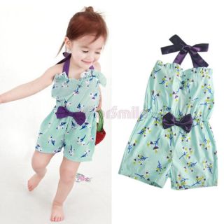 Girls Kids Light Blue Halter Floral Flower Short Jumpsuit Sz 2 3 4 5 6 Clothes