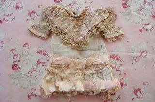 Antique Victorian Many Laces Silk French Baby Doll Clothes Dress Restoration