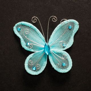 3" Sheer Nylon Crystal Wire Butterfly w Rhinestones Party Decorations 24pcs