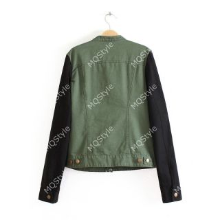 Womens European Fashion Splice Slim Army Green Pocket Blazer Coat Jacket B3112C