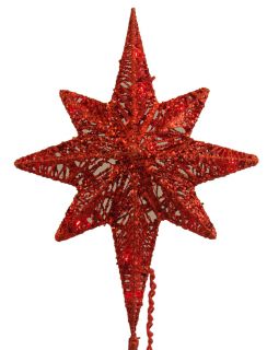 12" Lighted Red Glitter Star of Bethlehem Christmas Tree Topper Red Lights