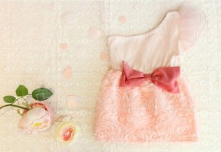 Kids Toddlers Girls Party Pink White Color Bow Flower Cotton Mini Dress sz2 7Y
