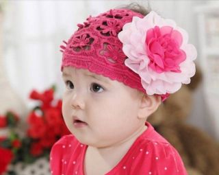 Girl Toddler Baby Flower Lace Headband Hairband Beige Pink Hair Bow Headwear